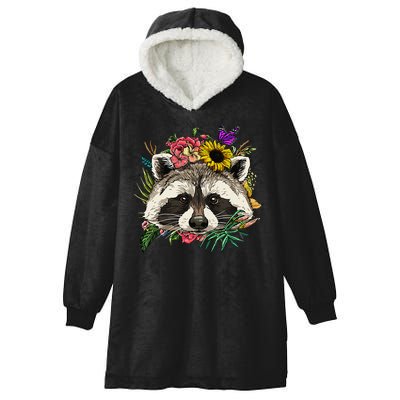 Floral Raccoon Gardening Botanical Plant Flower Trash Panda Hooded Wearable Blanket