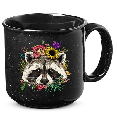 Floral Raccoon Gardening Botanical Plant Flower Trash Panda 15oz Campfire Ceramic Mug