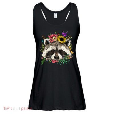 Floral Raccoon Gardening Botanical Plant Flower Trash Panda Ladies Essential Flowy Tank