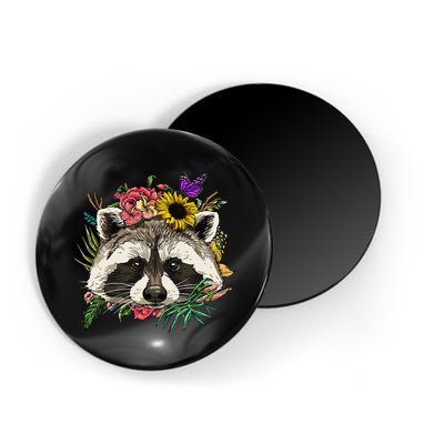 Floral Raccoon Gardening Botanical Plant Flower Trash Panda Magnet