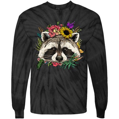 Floral Raccoon Gardening Botanical Plant Flower Trash Panda Tie-Dye Long Sleeve Shirt