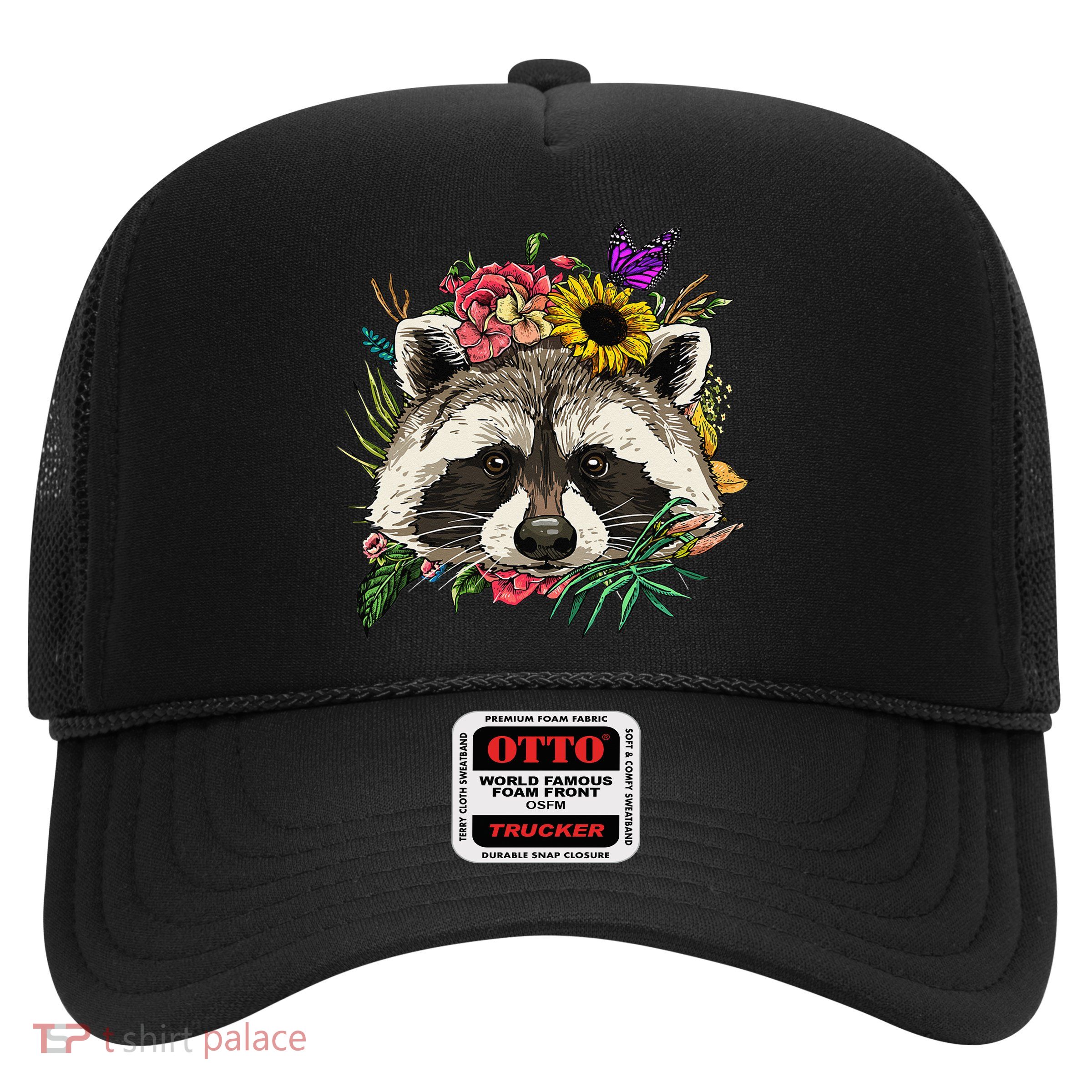 Floral Raccoon Gardening Botanical Plant Flower Trash Panda Trucker Hat