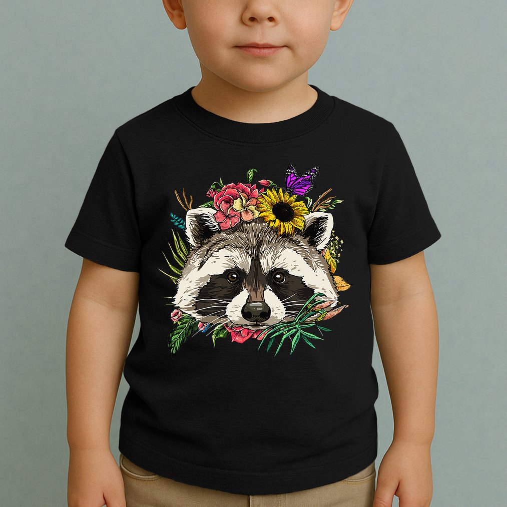Floral Raccoon Gardening Botanical Plant Flower Trash Panda Toddler T-Shirt