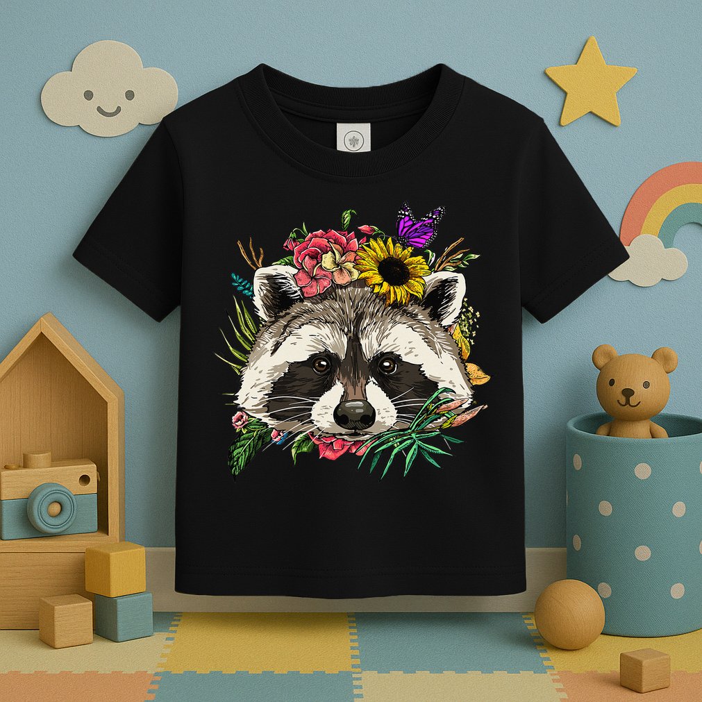 Floral Raccoon Gardening Botanical Plant Flower Trash Panda Toddler T-Shirt