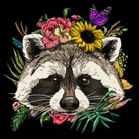 Floral Raccoon Gardening Botanical Plant Flower Trash Panda Toddler T-Shirt