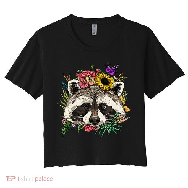 Floral Raccoon Gardening Botanical Plant Flower Trash Panda Crop Top