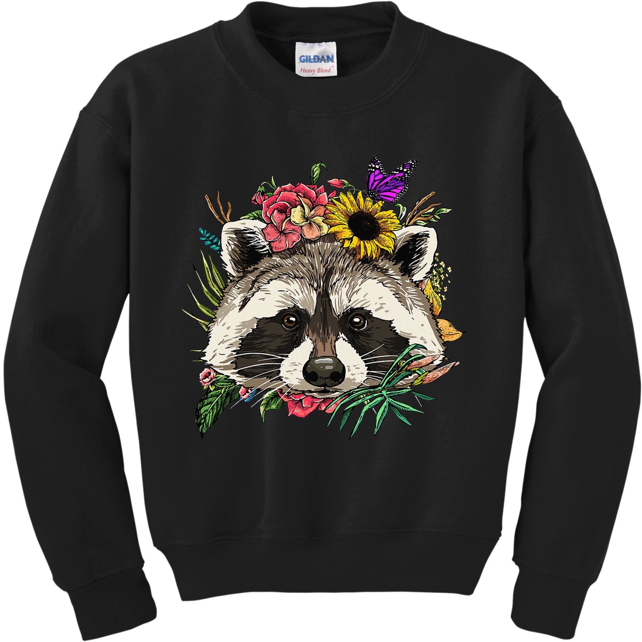 Floral Raccoon Gardening Botanical Plant Flower Trash Panda Kids Sweatshirt