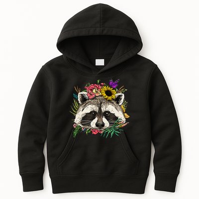 Floral Raccoon Gardening Botanical Plant Flower Trash Panda Kids Hoodie