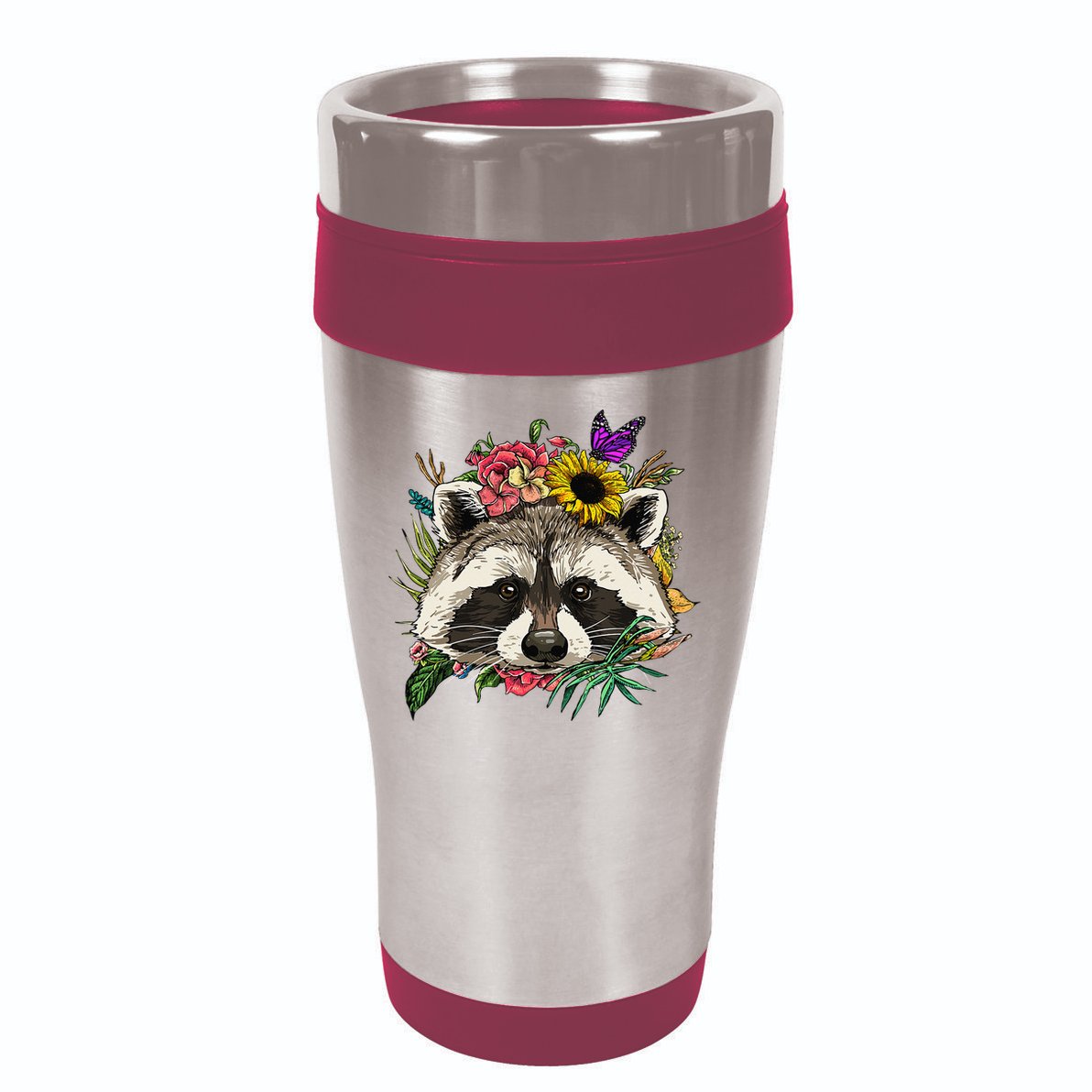 Floral Raccoon Gardening Botanical Plant Flower Trash Panda 16oz Travel Tumbler