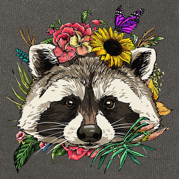 Floral Raccoon Gardening Botanical Plant Flower Trash Panda Cotton Canvas Backpack
