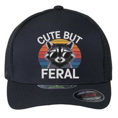 Funny Raccoon Gifts Idea Animal Lover Raccoon Cute But Feral Raccoon Flexfit Unipanel Trucker Cap