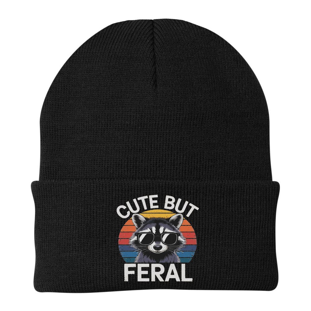 Funny Raccoon Gifts Idea Animal Lover Raccoon Cute But Feral Raccoon Beanie