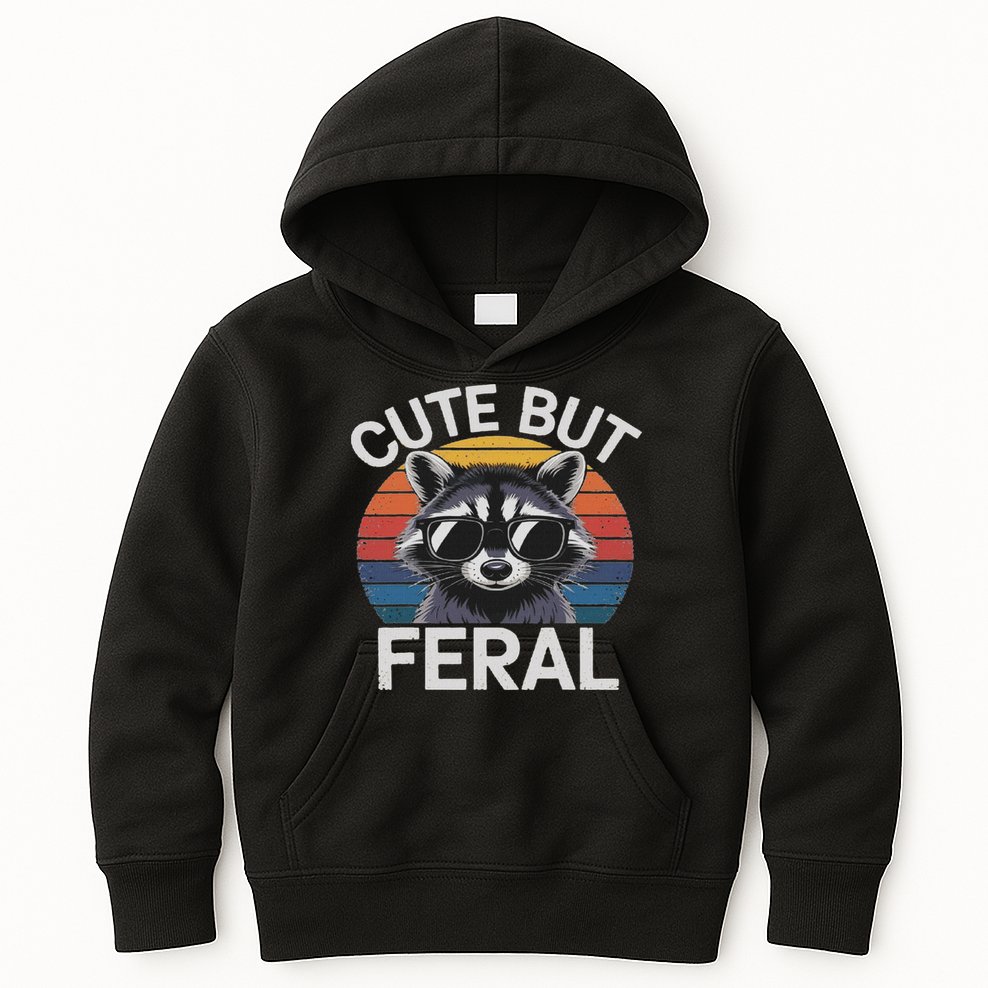 Funny Raccoon Gifts Idea Animal Lover Raccoon Cute But Feral Raccoon Kids Hoodie