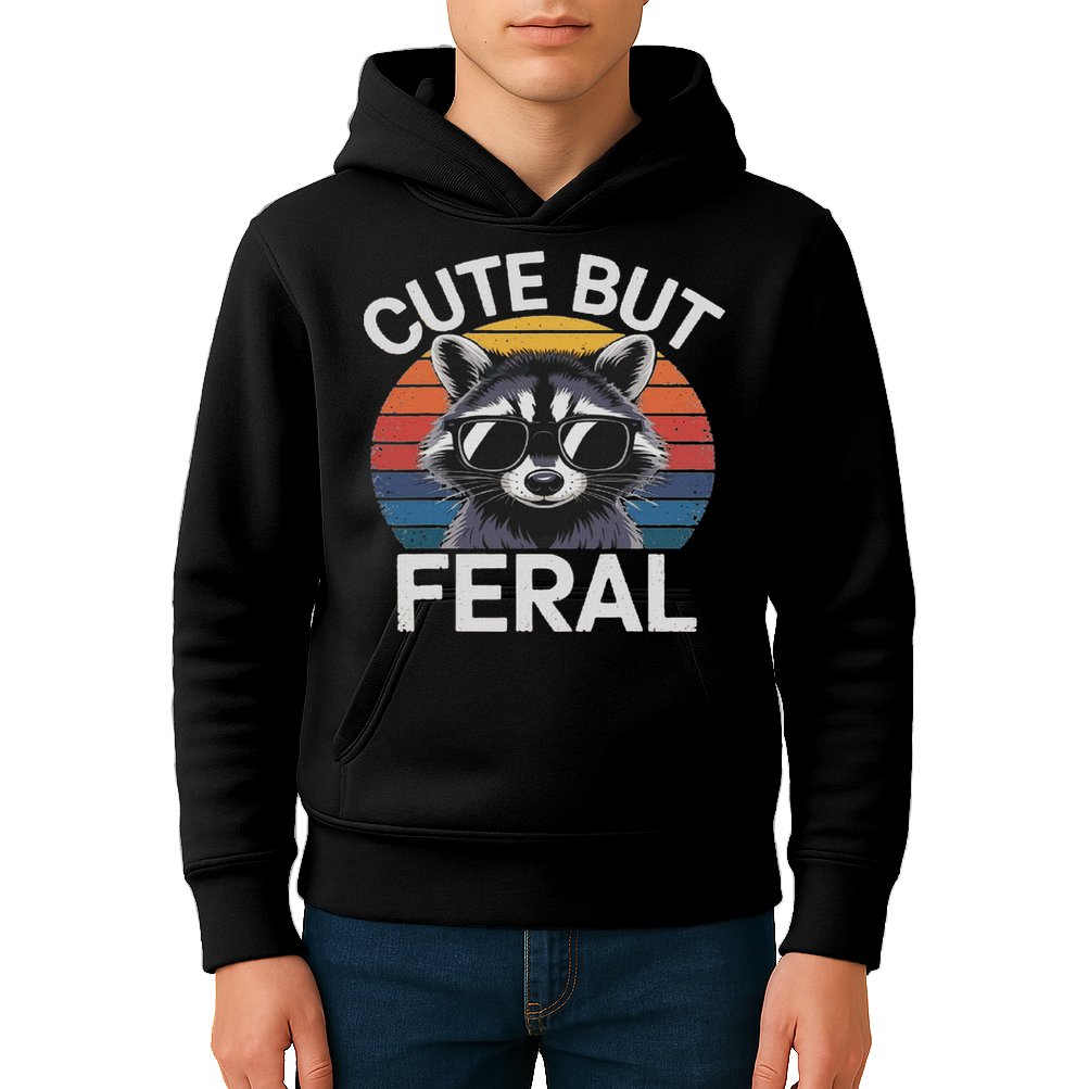Funny Raccoon Gifts Idea Animal Lover Raccoon Cute But Feral Raccoon Kids Hoodie