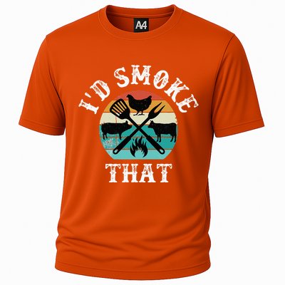 Funny Retro Grilling BBQ Smoker Chef Dad GiftId Smoke That Cooling Performance Crew T-Shirt