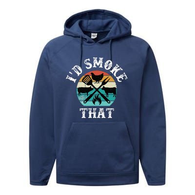 Funny Retro Grilling BBQ Smoker Chef Dad GiftId Smoke That Performance Fleece Hoodie