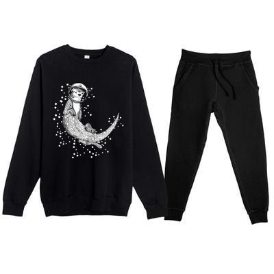 Ferret Rodent Gnawer Space Planet Universe Premium Crewneck Sweatsuit Set