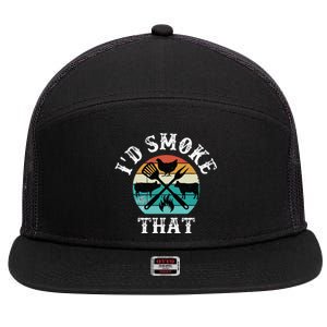 Funny Retro Grilling BBQ Smoker Chef Dad GiftId Smoke That 7 Panel Mesh Trucker Snapback Hat