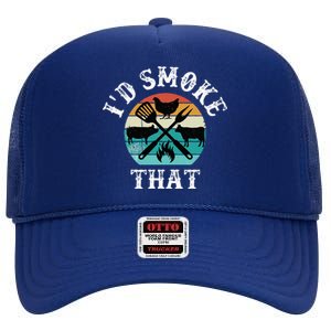 Funny Retro Grilling BBQ Smoker Chef Dad GiftId Smoke That High Crown Mesh Back Trucker Hat