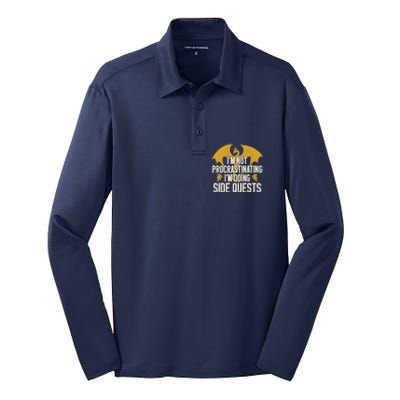 Funny RPG Gamer I'm Not Procrastinating I'm Doing Side Quest Silk Touch Performance Long Sleeve Polo