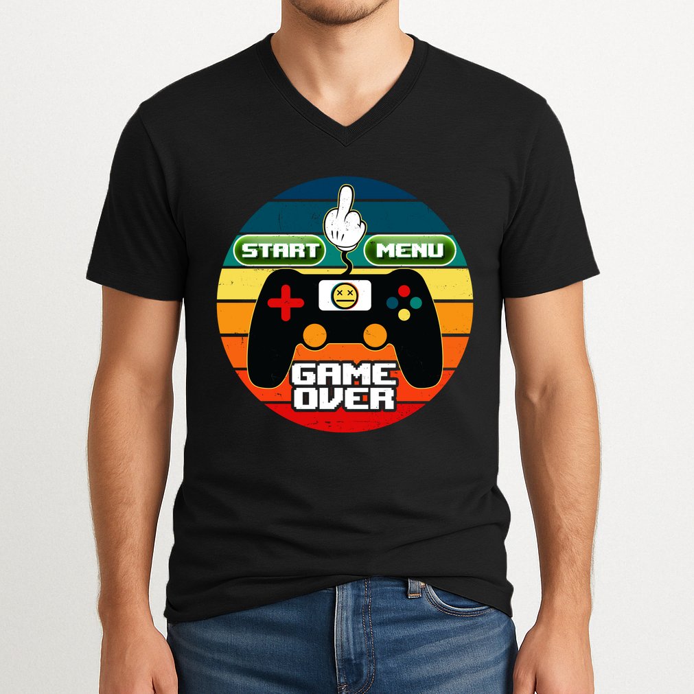 Funny Retro Game Over Gamer V-Neck T-Shirt