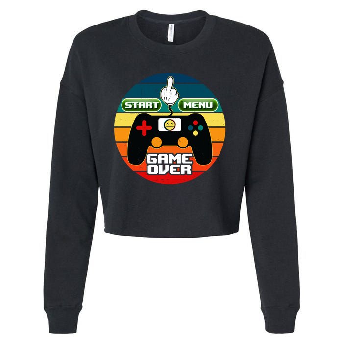 Funny Retro Game Over Gamer Cropped Pullover Crew