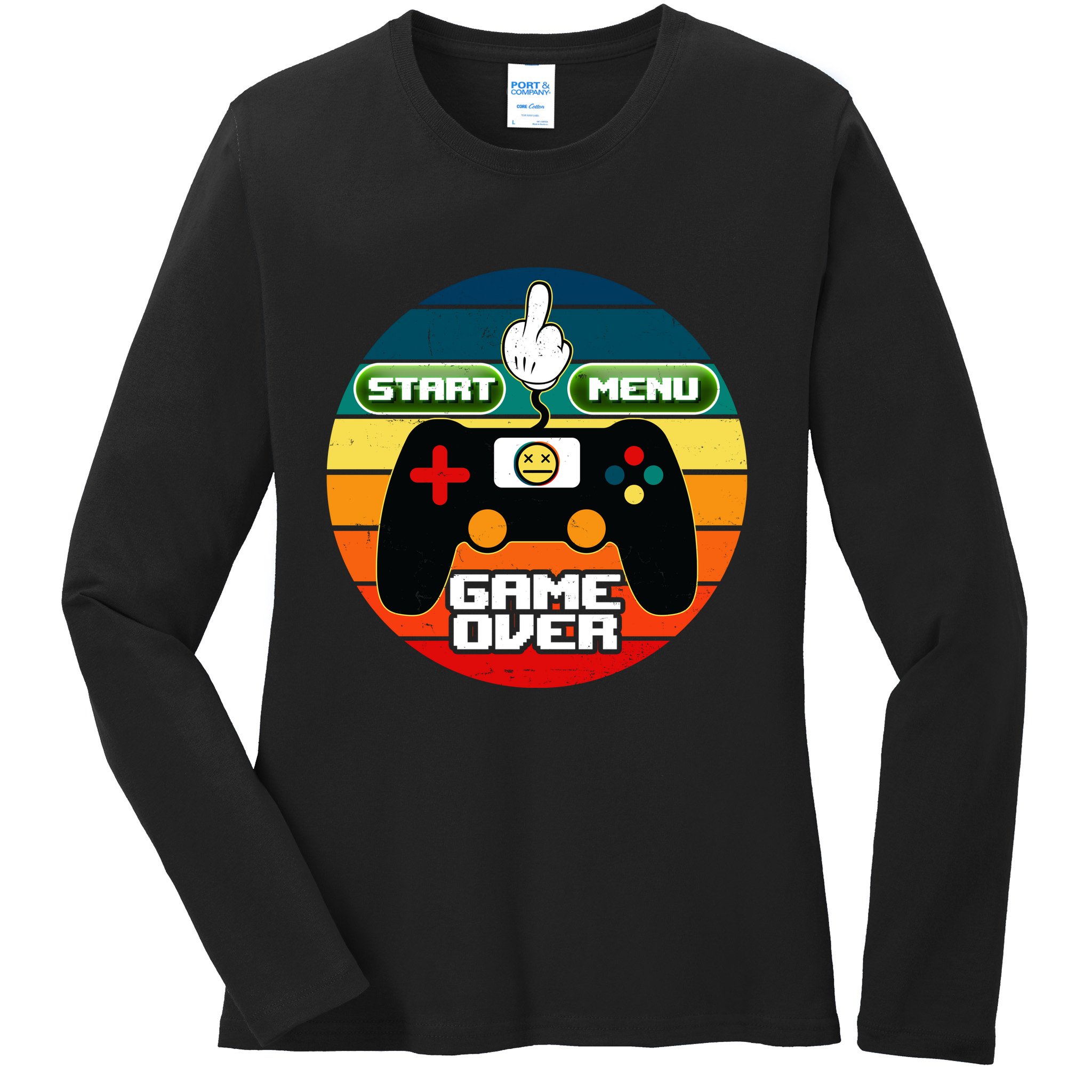 Funny Retro Game Over Gamer Ladies Long Sleeve Shirt