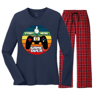 Funny Retro Game Over Gamer Women's Long Sleeve Flannel Pajama Set 