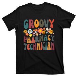 Floral Retro Groovy Hilarious Pharmacy Technician Pharmacist T-Shirt