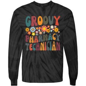 Floral Retro Groovy Hilarious Pharmacy Technician Pharmacist Tie-Dye Long Sleeve Shirt