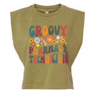 Floral Retro Groovy Hilarious Pharmacy Technician Pharmacist Garment-Dyed Women's Muscle Tee