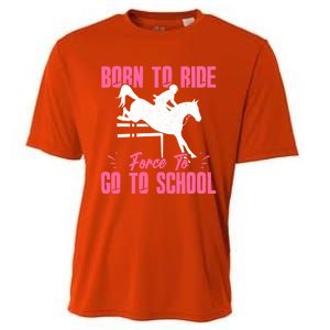 Funny Racing Gift Born Ride Horse Forced To Go To School Cooling Performance Crew T-Shirt