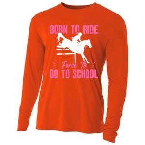 Funny Racing Gift Born Ride Horse Forced To Go To School Cooling Performance Long Sleeve Crew