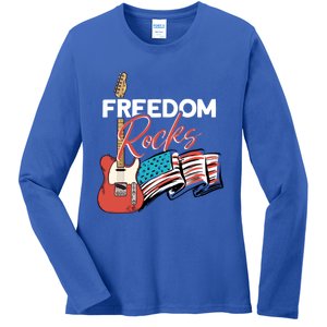 Freedom Rocks Gift Patriotic American Flag Outfit 4th Of July Gift Ladies Long Sleeve Shirt