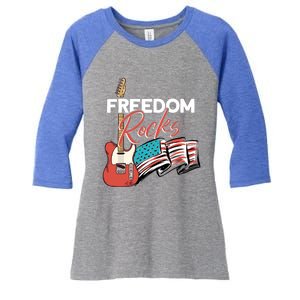 Freedom Rocks Gift Patriotic American Flag Outfit 4th Of July Gift Women's Tri-Blend 3/4-Sleeve Raglan Shirt