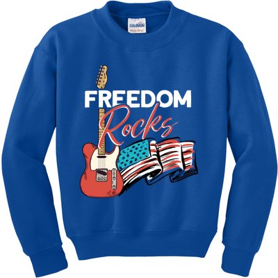 Freedom Rocks Gift Patriotic American Flag Outfit 4th Of July Gift Kids Sweatshirt