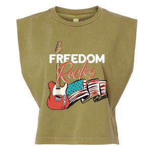 Freedom Rocks Gift Patriotic American Flag Outfit 4th Of July Gift Garment-Dyed Women's Muscle Tee