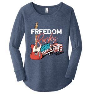 Freedom Rocks Gift Patriotic American Flag Outfit 4th Of July Gift Women's Perfect Tri Tunic Long Sleeve Shirt