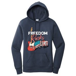 Freedom Rocks Gift Patriotic American Flag Outfit 4th Of July Gift Women's Pullover Hoodie