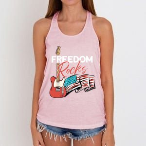 Freedom Rocks Gift Patriotic American Flag Outfit 4th Of July Gift Women's Knotted Racerback Tank