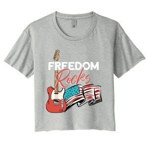 Freedom Rocks Gift Patriotic American Flag Outfit 4th Of July Gift Women's Crop Top Tee