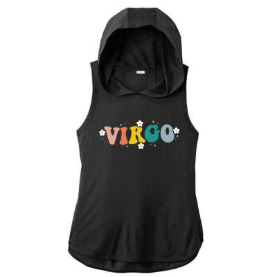 Floral Retro Groovy Virgo Astrology Zodiac Sign Gift Ladies PosiCharge Tri-Blend Wicking Draft Hoodie Tank