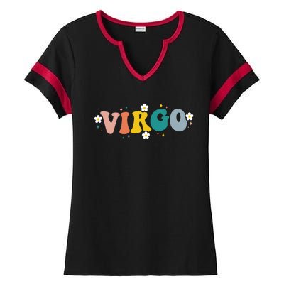 Floral Retro Groovy Virgo Astrology Zodiac Sign Gift Ladies Halftime Notch Neck Tee