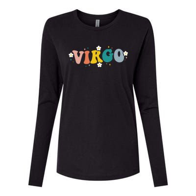 Floral Retro Groovy Virgo Astrology Zodiac Sign Gift Womens Cotton Relaxed Long Sleeve T-Shirt