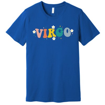 Floral Retro Groovy Virgo Astrology Zodiac Sign Gift Premium T-Shirt