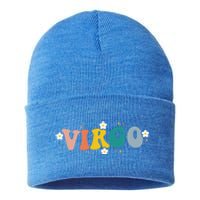 Floral Retro Groovy Virgo Astrology Zodiac Sign Gift Sustainable Knit Beanie