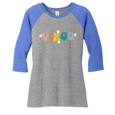 Floral Retro Groovy Virgo Astrology Zodiac Sign Gift Women's Tri-Blend 3/4-Sleeve Raglan Shirt