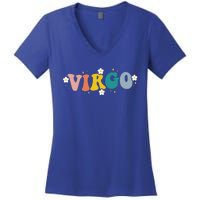 Floral Retro Groovy Virgo Astrology Zodiac Sign Gift Women's V-Neck T-Shirt