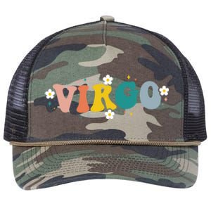 Floral Retro Groovy Virgo Astrology Zodiac Sign Gift Retro Rope Trucker Hat Cap