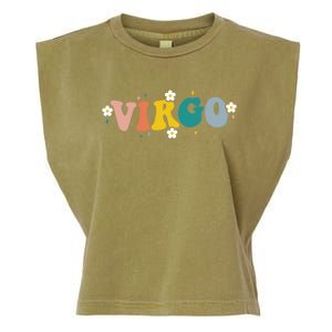 Floral Retro Groovy Virgo Astrology Zodiac Sign Gift Garment-Dyed Women's Muscle Tee